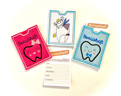 Zahn Bonus Heft Filzhülle mit Name personalisiert Zahnbonushefthülle Geschenk Mädchen oder Junge