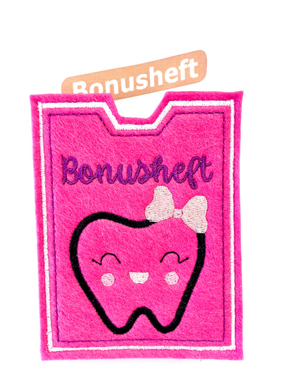 Zahn Bonus Heft Filzhülle mit Name personalisiert Zahnbonushefthülle Geschenk Mädchen oder Junge