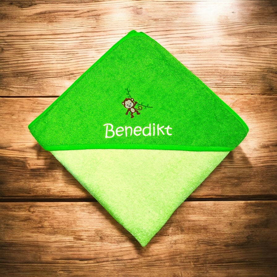 Affen Kapuzenhandtuch mit Name, schönes Geschenk für's Baby oder Kleinkind