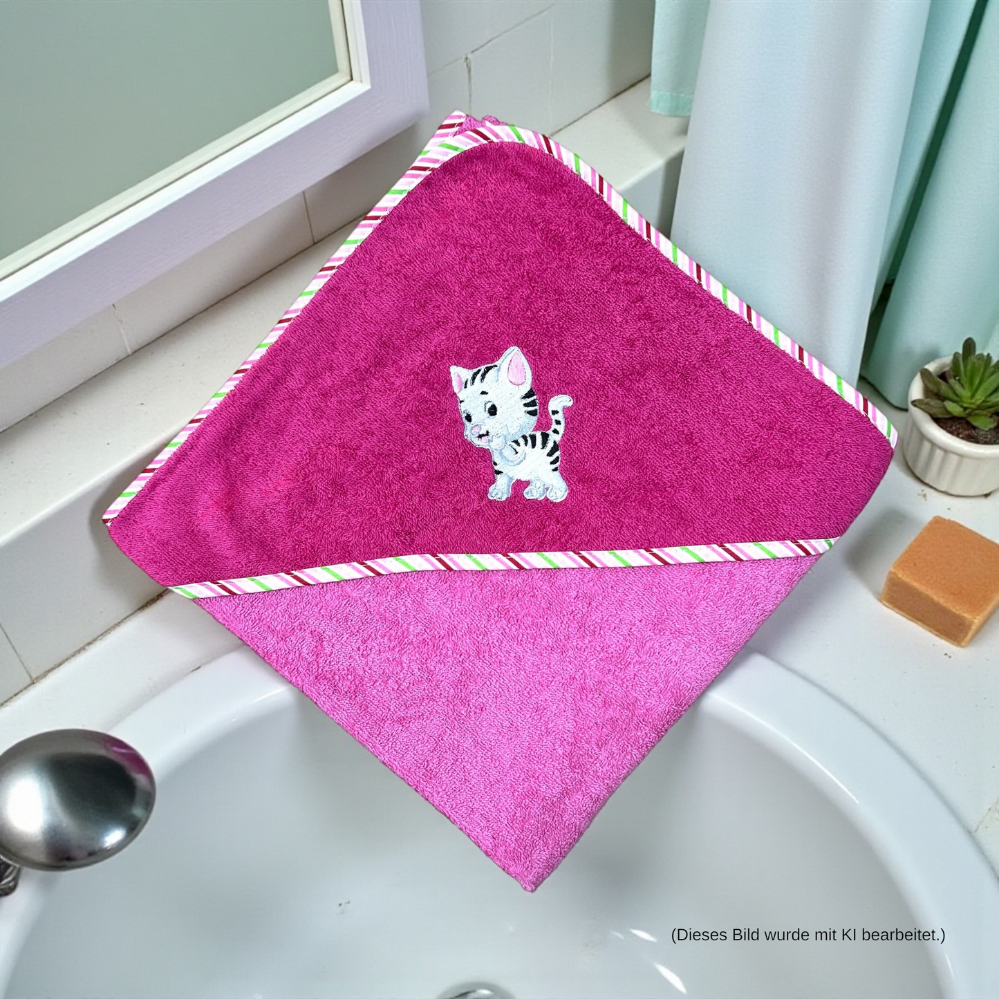 Katzen Kapuzenhandtuch - mit Name personalisierbar - schönes Geschenk für's Baby oder Kleinkind baden