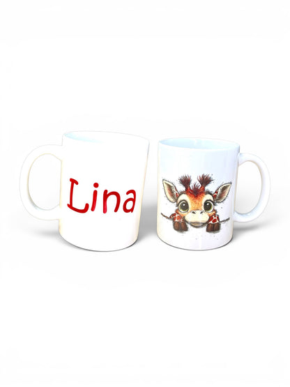 Personalisierte Keramiktasse mit niedlichem Tierbaby-Motiv & Name