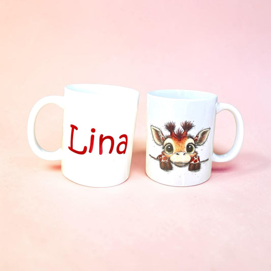 Personalisierte Keramiktasse mit niedlichem Tierbaby-Motiv & Name