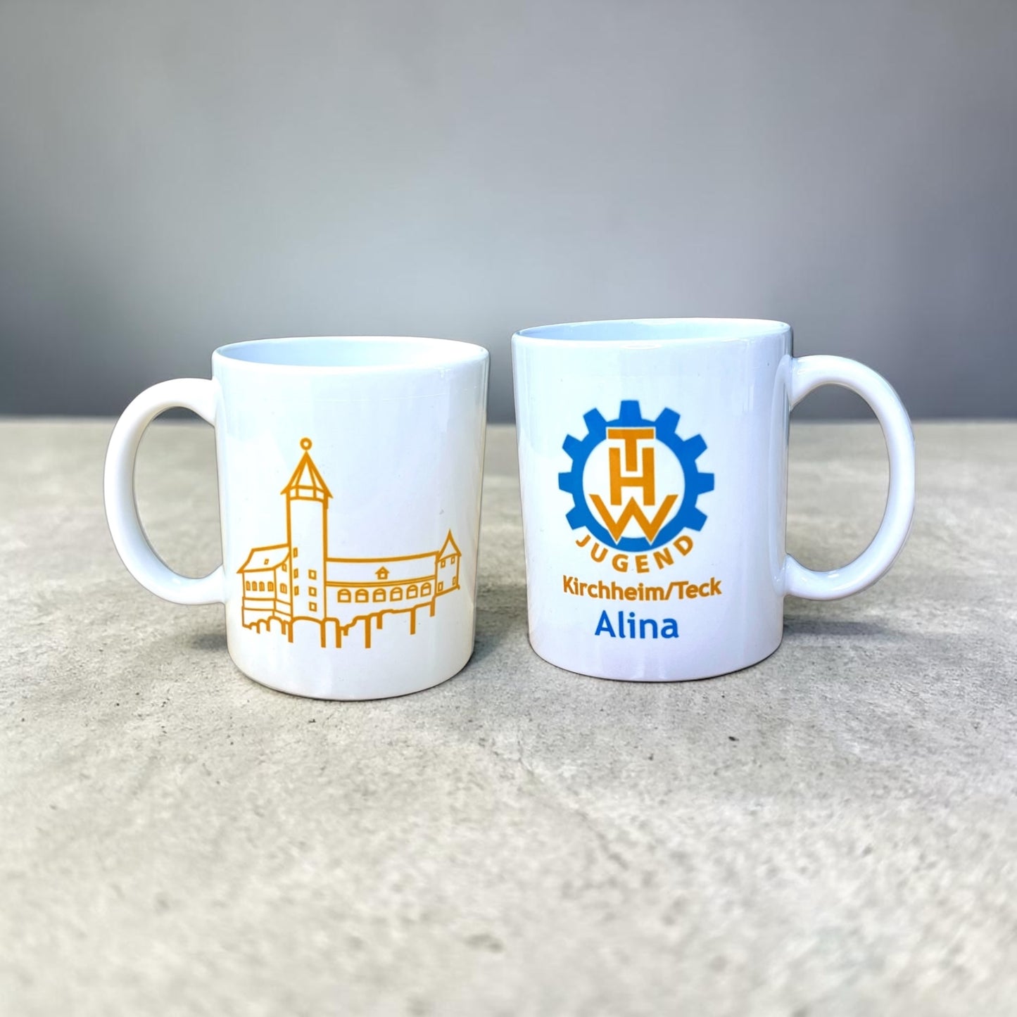 Personalisierte THW-Jugend Tasse mit Name - auf Wunsch mit Silhouette der Burg Teck