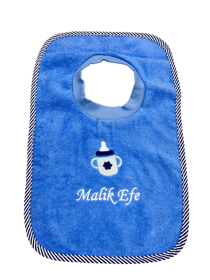 Lätzchen bestickt mit Babyfläschen und Name, Geschenk fürs Baby