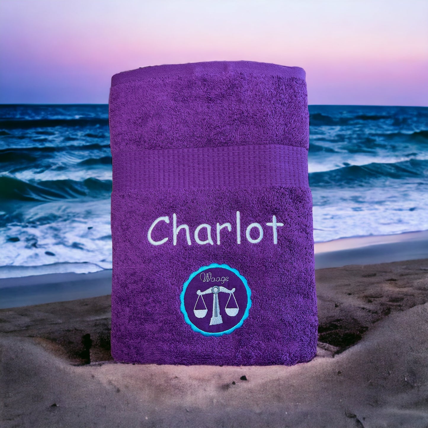 Sternzeichen Handtuch mit Name bestickt, Duschhandtuch, Badetuch, Sauna, baden