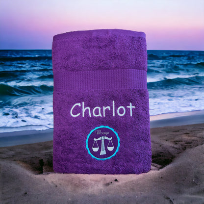 Sternzeichen Handtuch mit Name bestickt, Duschhandtuch, Badetuch, Sauna, baden