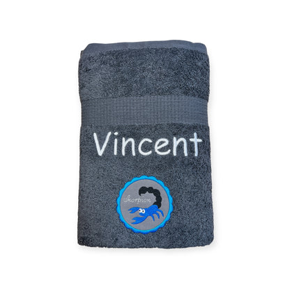 Sternzeichen Handtuch mit Name bestickt, Duschhandtuch, Badetuch, Sauna, baden