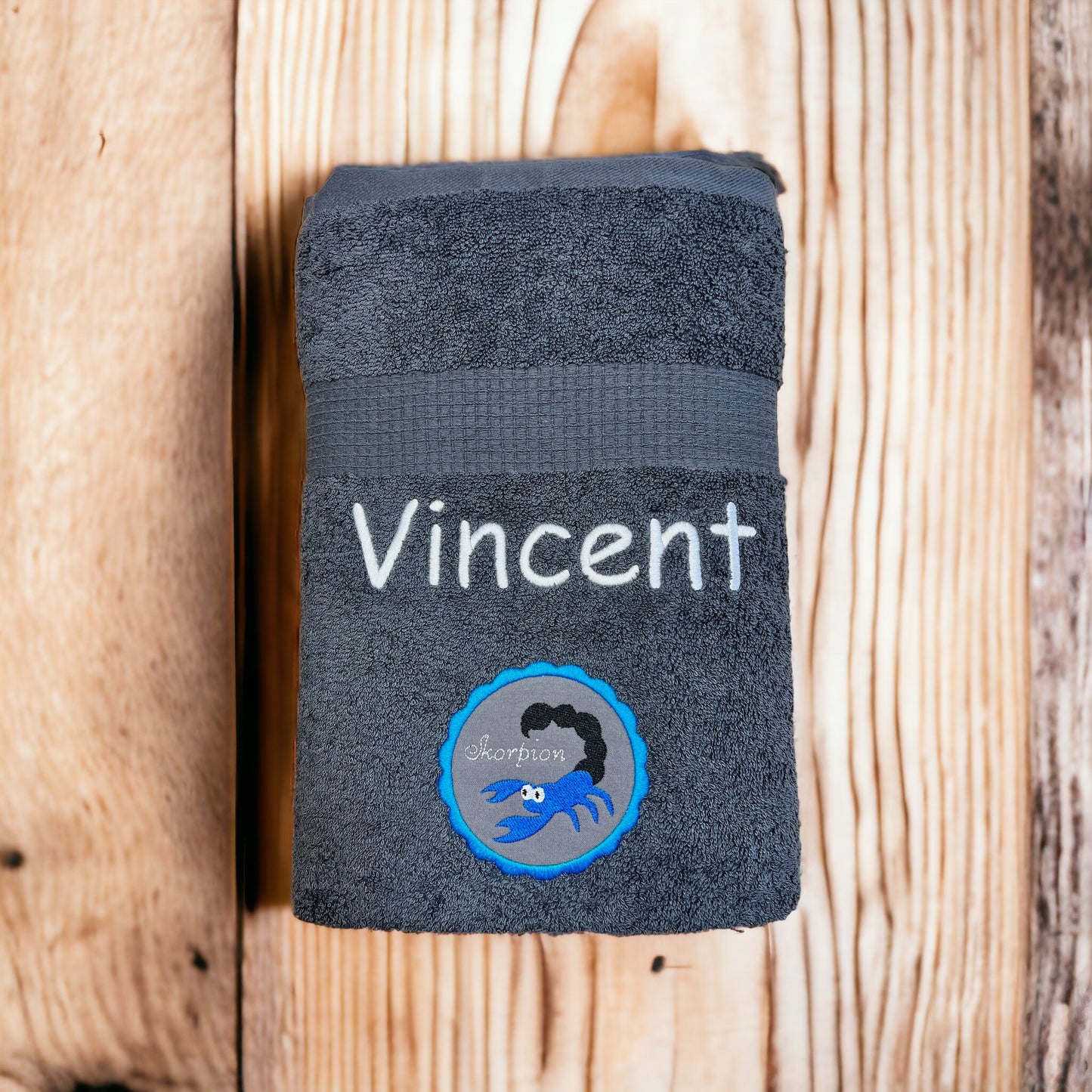 Sternzeichen Handtuch mit Name bestickt, Duschhandtuch, Badetuch, Sauna, baden