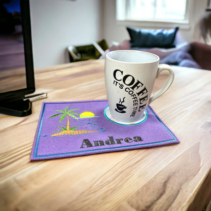 Tassenuntersetzer "Insel" für Kaffee kleines Geschenk zur Kaffeeeinladung Mug rug, personalisierbar