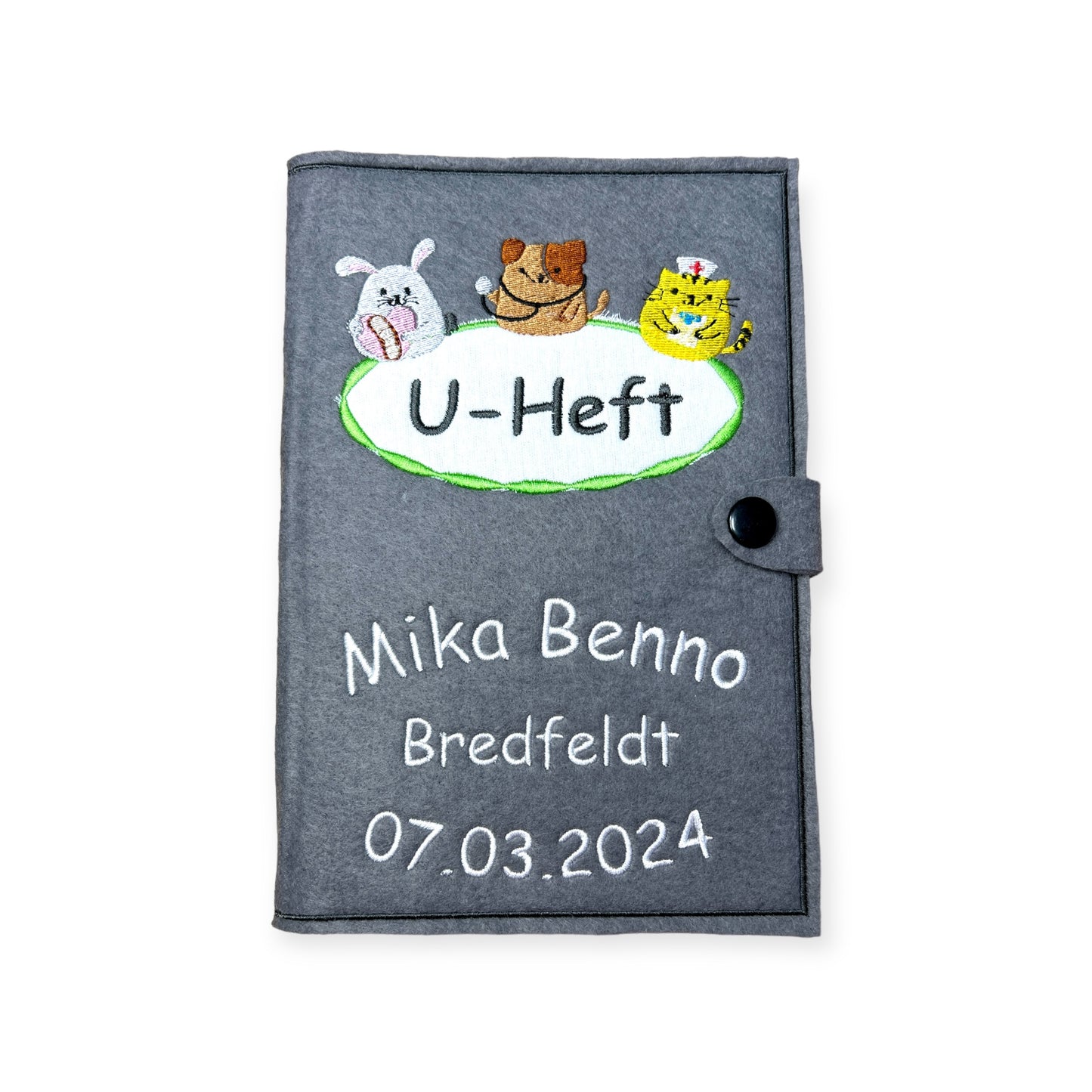 U-Heft Hülle aus Filz, bestickt, auf Wunsch mit Name und Geburtsdatum, fürs Baby