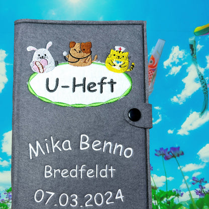 U-Heft Hülle aus Filz, bestickt, auf Wunsch mit Name und Geburtsdatum, fürs Baby