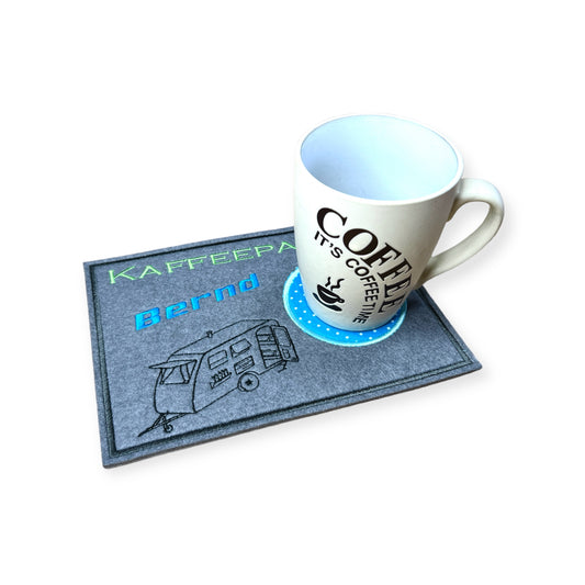 Tassenuntersetzer "Wohnwagen" für Kaffee kleines Geschenk zur Kaffeeeinladung Mug rug