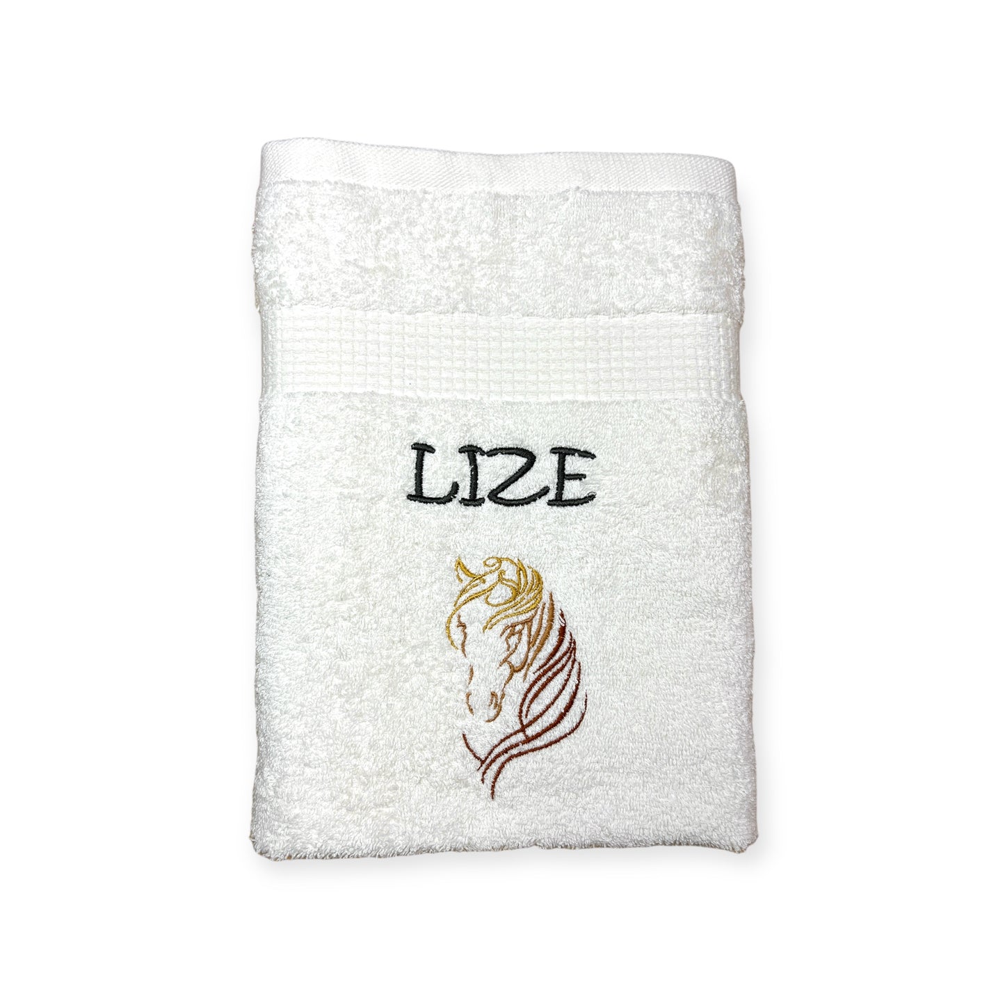 Pferdekopf Handtuch mit Name Sauna Wellness Duschtuch Saunatuch Geschenk Kinder