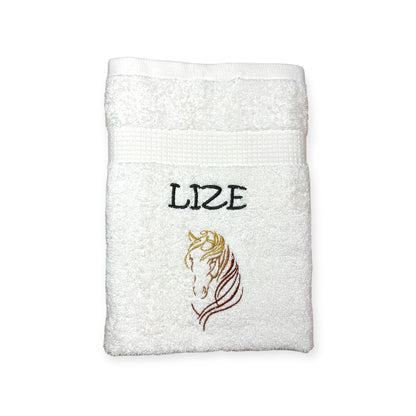 Pferdekopf Handtuch mit Name Sauna Wellness Duschtuch Saunatuch Geschenk Kinder