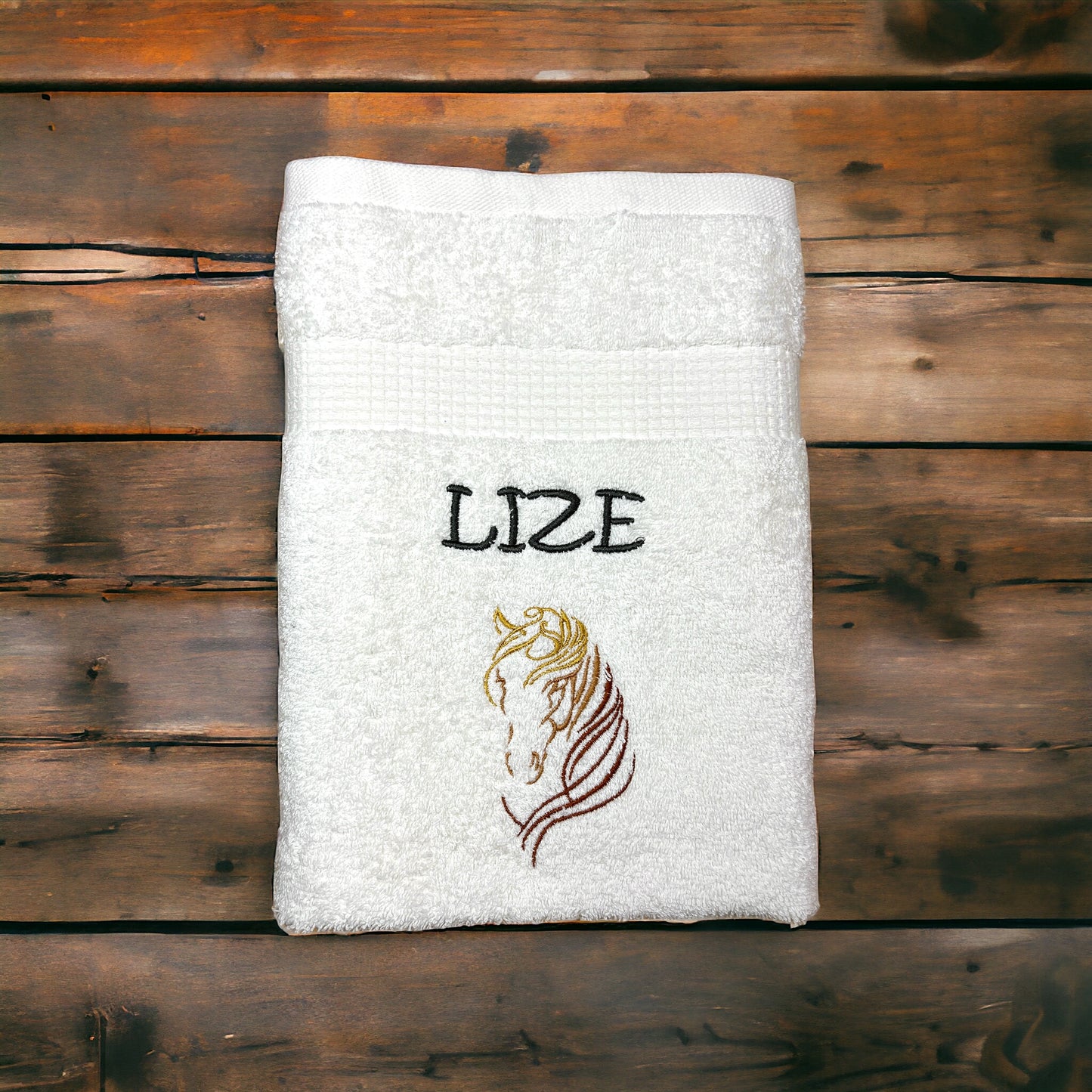 Pferdekopf Handtuch mit Name Sauna Wellness Duschtuch Saunatuch Geschenk Kinder