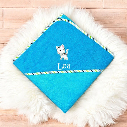 Katzen Kapuzenhandtuch mit Name schönes Geschenk für's Baby oder Kleinkind baden