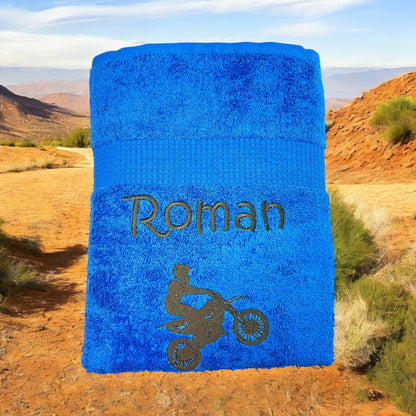Motocross Biker Handtuch mit Name