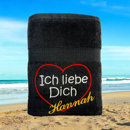 Ich liebe Dich Handtuch mit Name, Handtuch, Wellness, Duschtuch, Valentin, Liebe