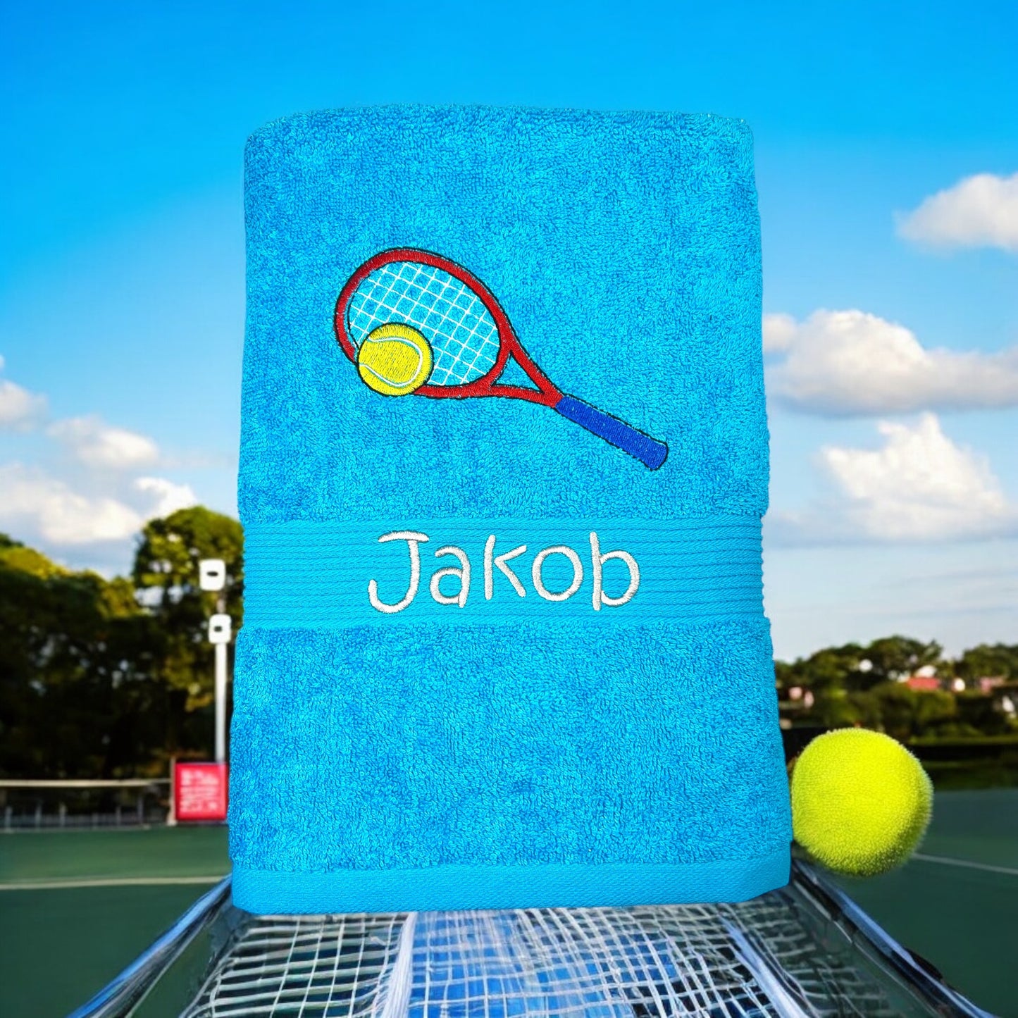 Tennis Handtuch mit Name bestickt, Duschtuch, Sport