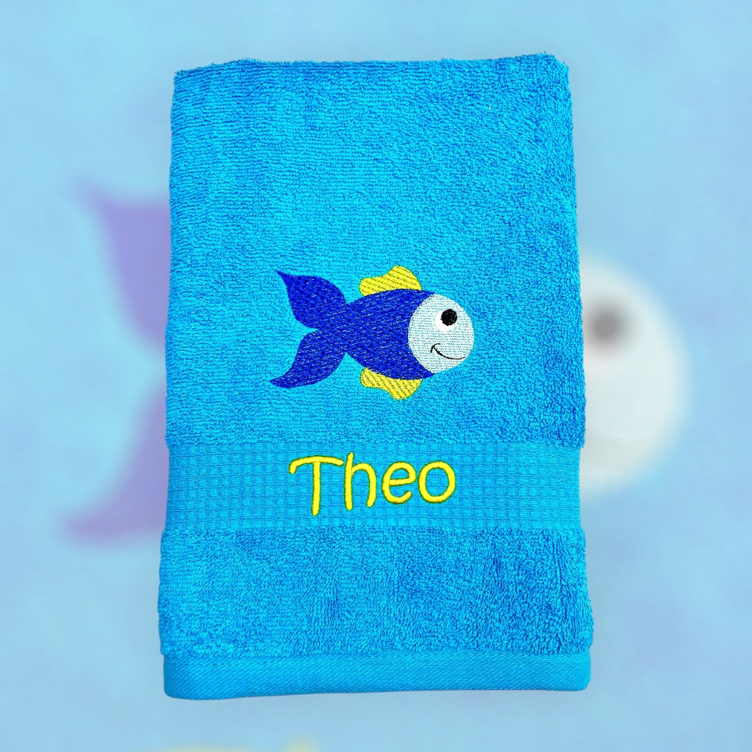 Fisch Handtuch und Waschlappen Set mit Name, Kinderhandtuch, Geschenk