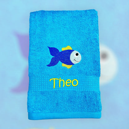 Fisch Handtuch und Waschlappen Set mit Name, Kinderhandtuch, Geschenk