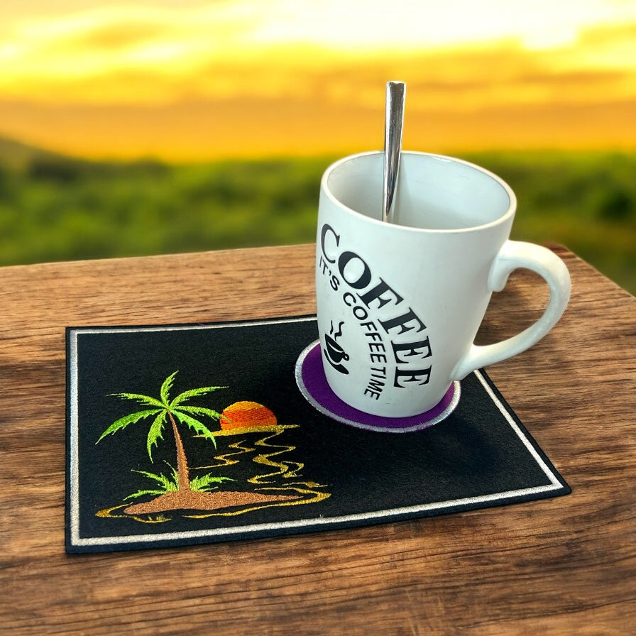 Tassenuntersetzer "Insel" für Kaffee kleines Geschenk zur Kaffeeeinladung Mug rug, personalisierbar