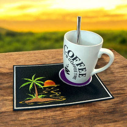 Tassenuntersetzer "Insel" für Kaffee kleines Geschenk zur Kaffeeeinladung Mug rug, personalisierbar