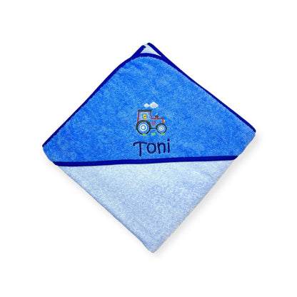 Traktor Kapuzenhandtuch mit Name bestickt, schönes Geschenk zur Geburt