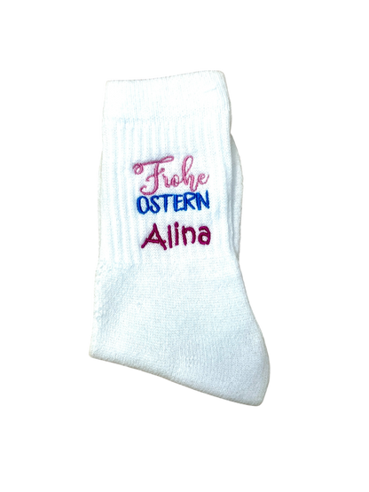 Tennissocken mit Ostermotiv bestickt, personalisierbar