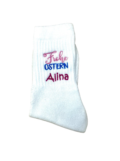 Tennissocken mit Ostermotiv bestickt, personalisierbar