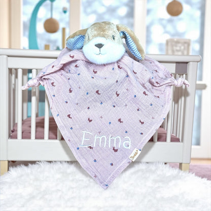 Personalisiertes Schmusetuch Hase Hanni 36 cm – süße Kuschelfreundin - Supersoftes Musselin Schnuffeltuch mit Knotendetails, Sterntaler