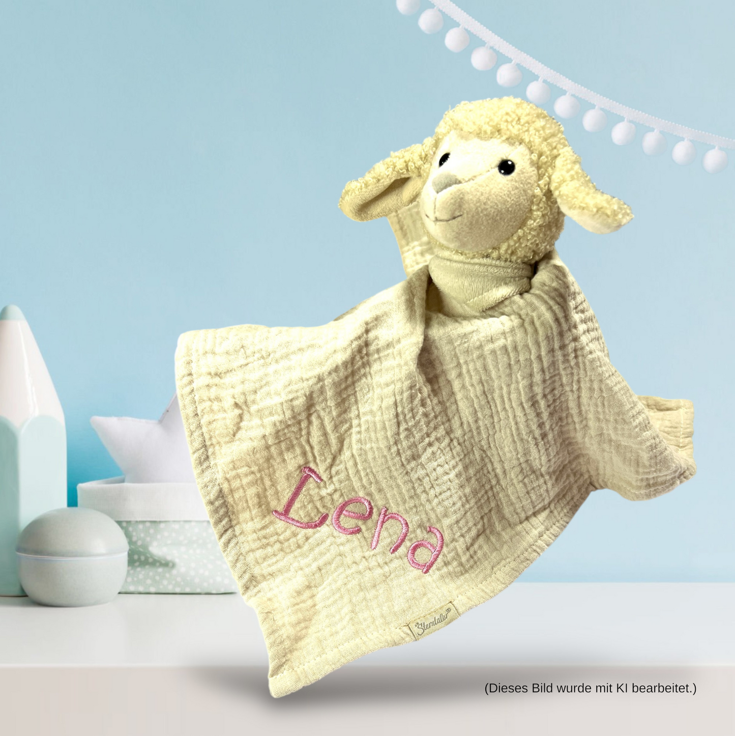 Schmusetuch Schaf Flocke in beige, 34cm, Sterntaler, personalisierbar
