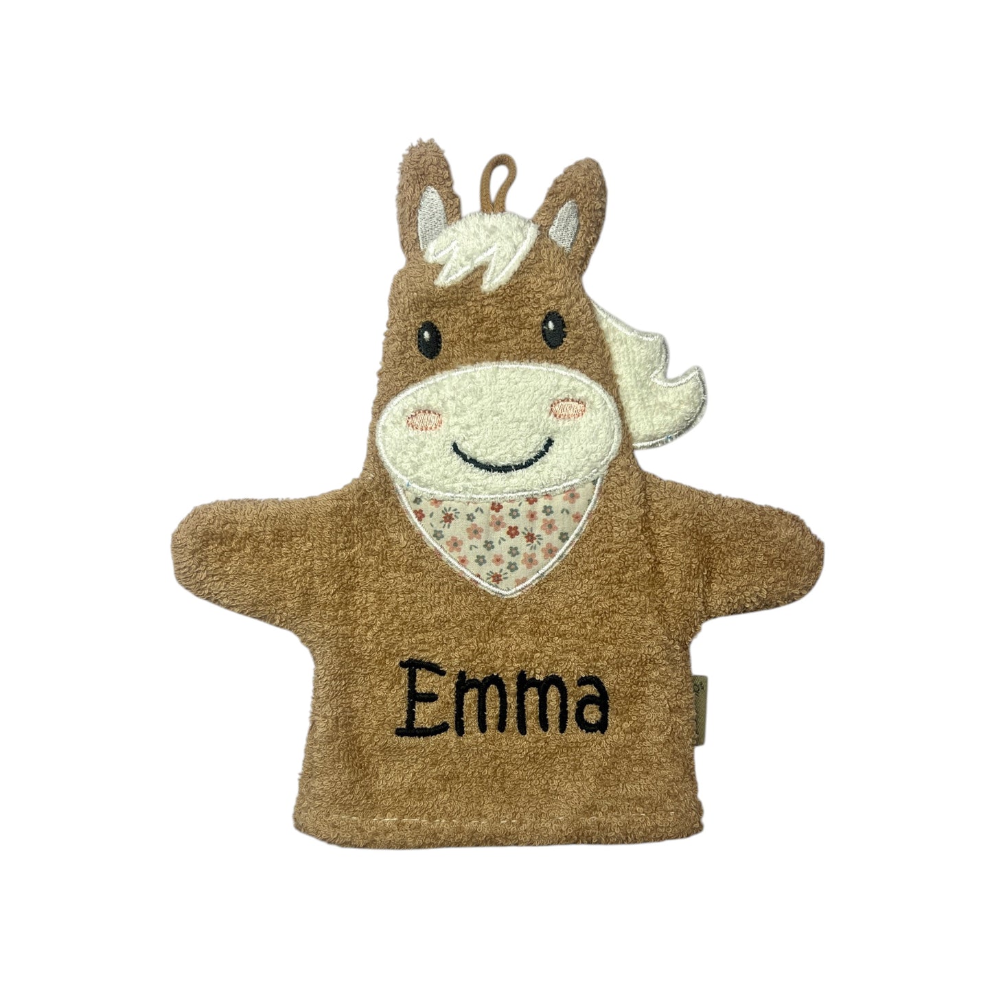 Spiel-Waschhandschuh mit Name, Pferd Sunny, Sterntaler, personalisiert