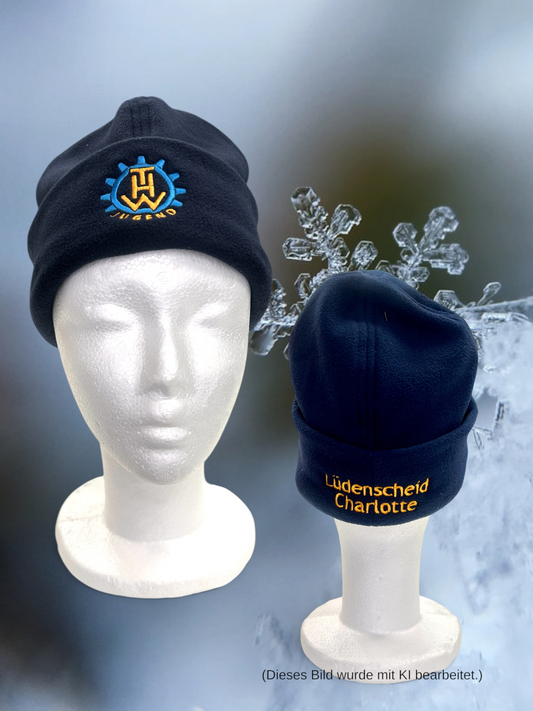 THW Jugend Fleece-Mütze, marineblau, bestickt - personalisierbar