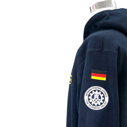 THW Hoodie, Marineblau, mit silberner oder neongelber Bestickung