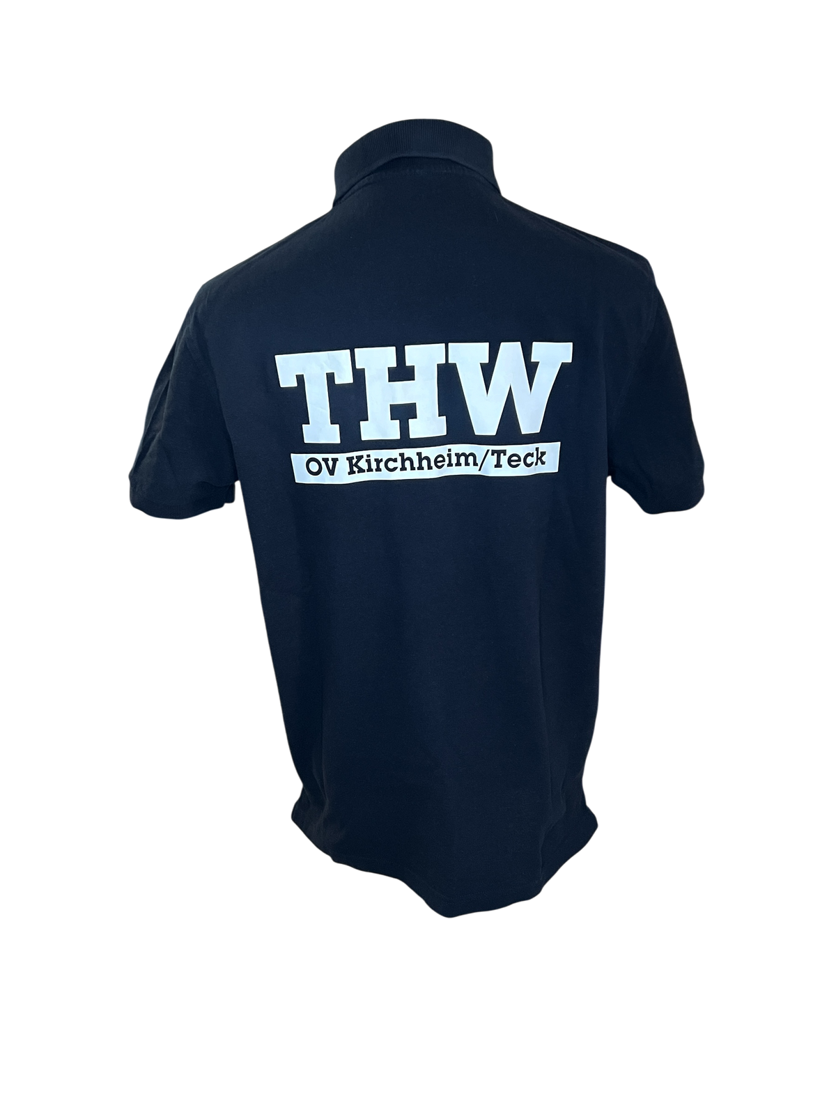 THW Poloshirt, marineblau, mit weißem, reflektierendem Druck - personalisierbar