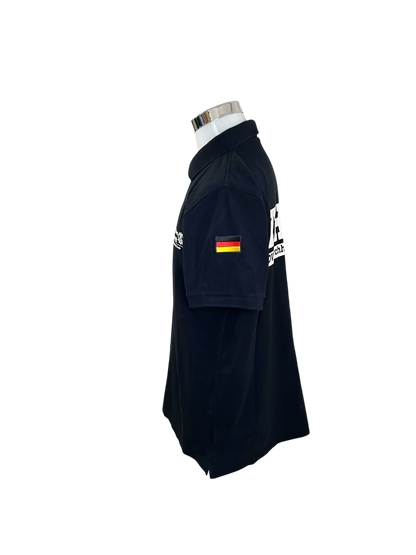 THW Poloshirt, marineblau, mit weißem, reflektierendem Druck - personalisierbar
