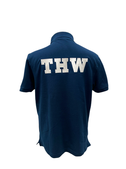 THW Polo-Shirt , marineblau, bestickt in silber oder neongelb
