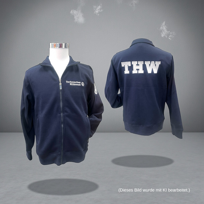 THW Sweat-Jacke, marineblau, mit neongelber oder silberner Bestickung