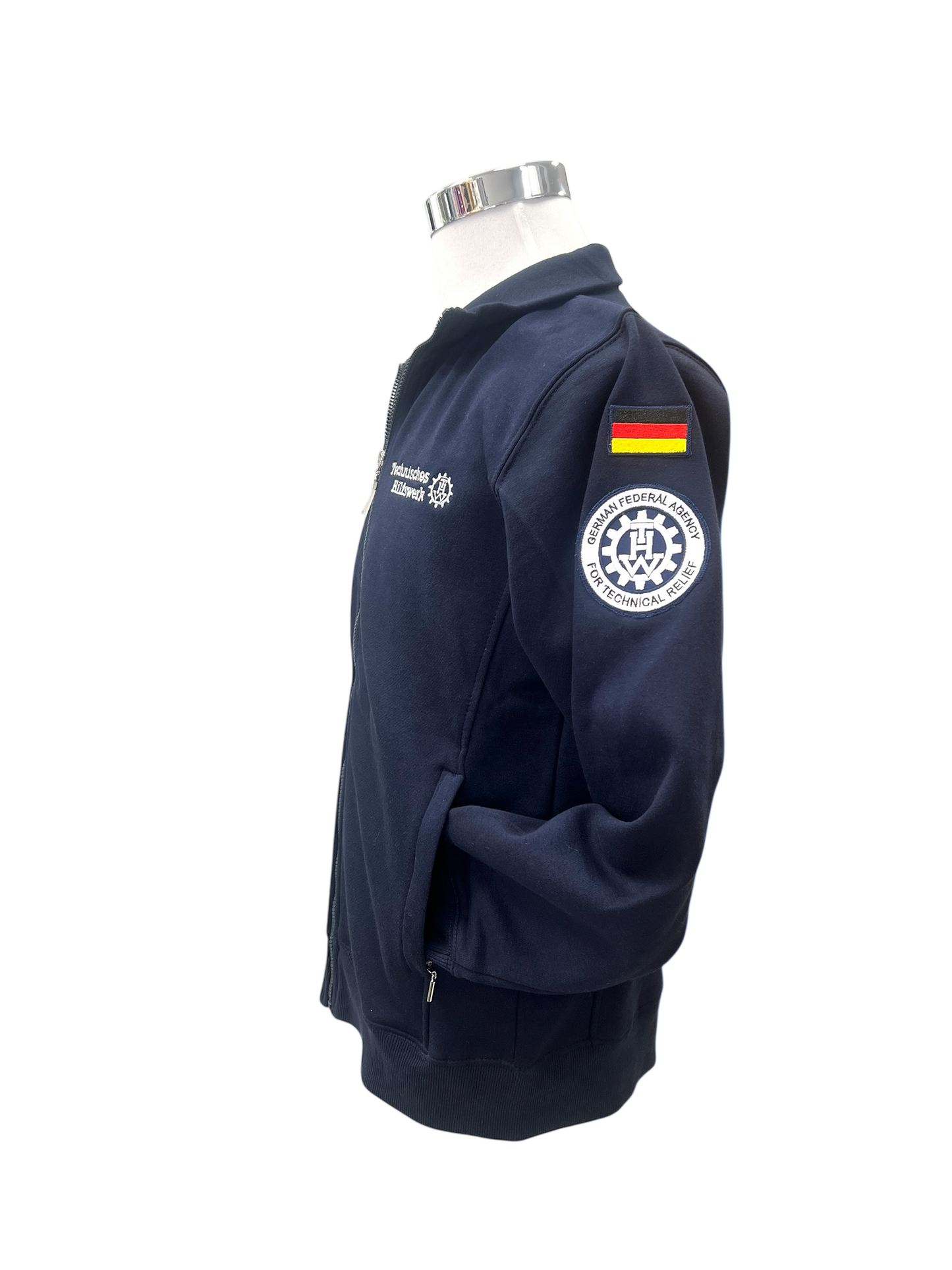 THW Sweat-Jacke, marineblau, mit neongelber oder silberner Bestickung