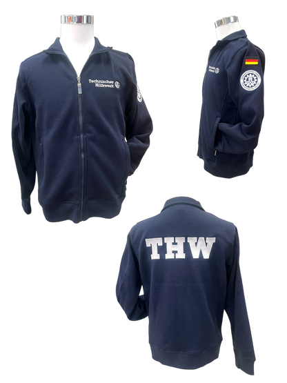 THW Sweat-Jacke, marineblau, mit neongelber oder silberner Bestickung
