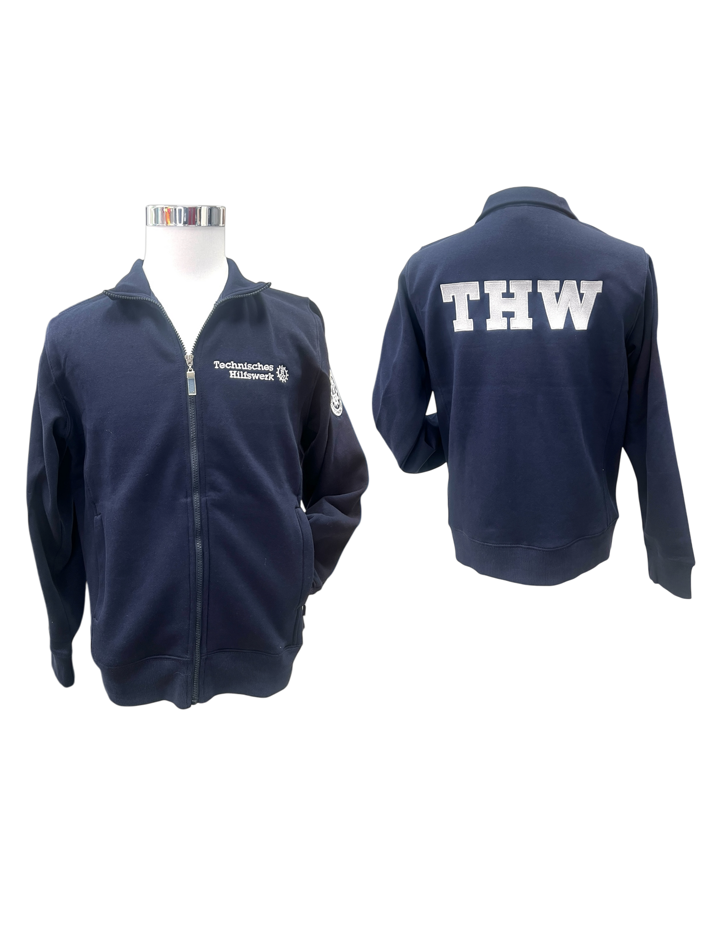 THW Sweat-Jacke, marineblau, mit neongelber oder silberner Bestickung