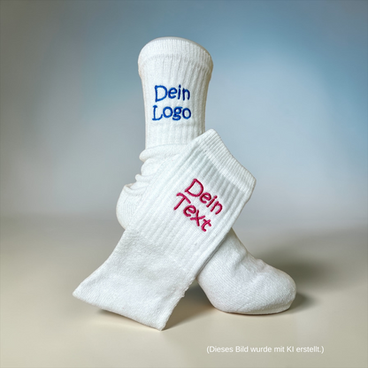 Weiße Sportsocken mit individueller Bestickung – Individuelles Geschenk, Tennissocken, Vereinssocken & Firmensocken