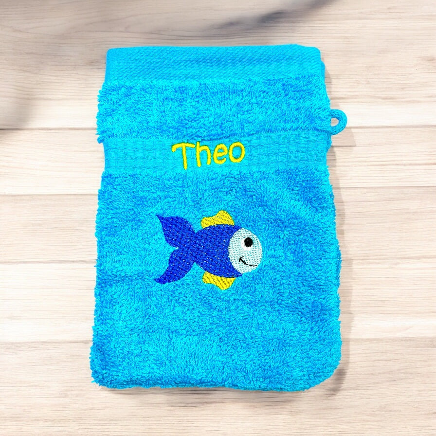 Fisch Handtuch und Waschlappen Set mit Name, Kinderhandtuch, Geschenk
