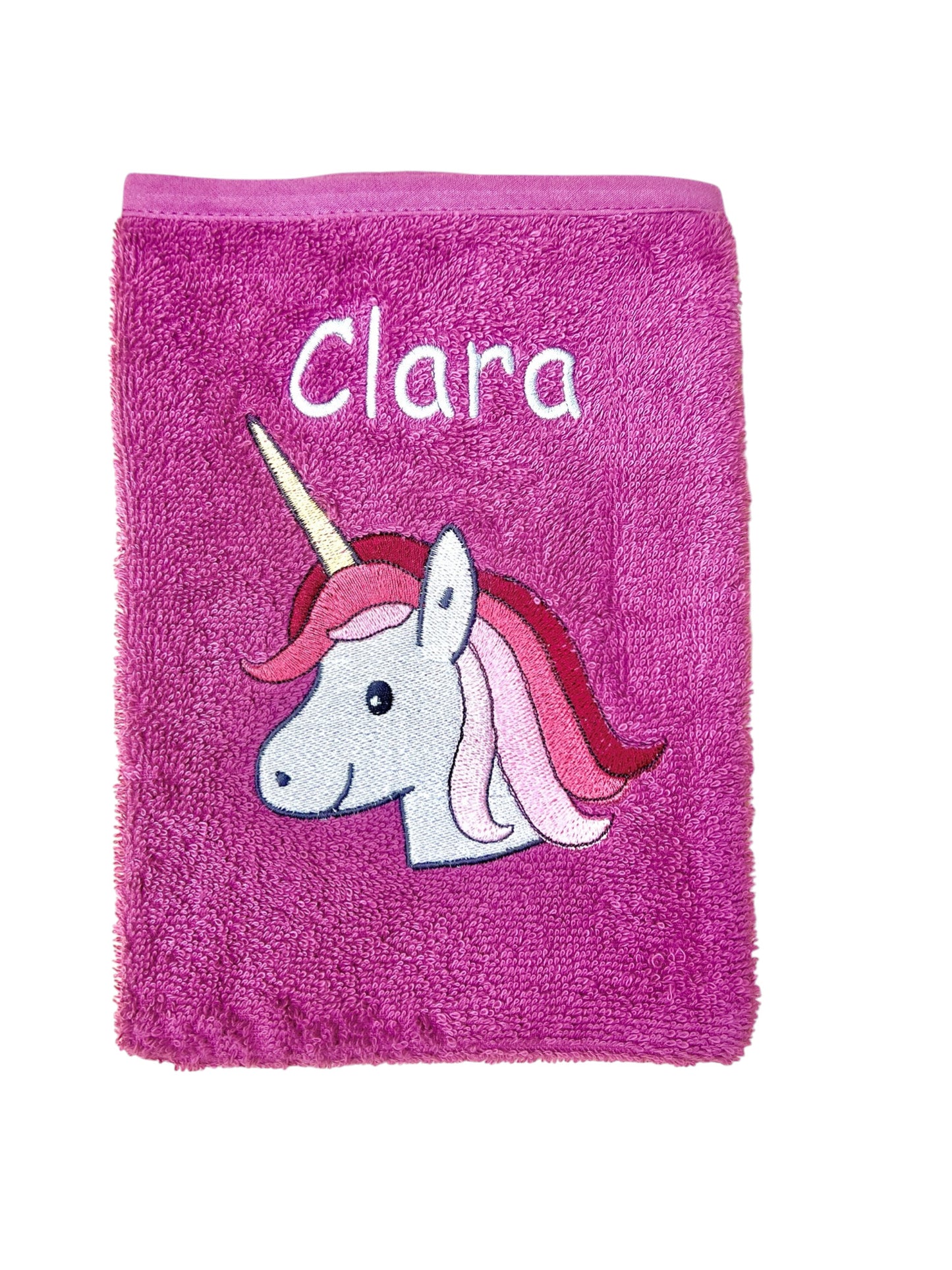 Baby Waschlappen, mauve mit Einhorn-Motiv und Name bestickt, aus Baumwolle