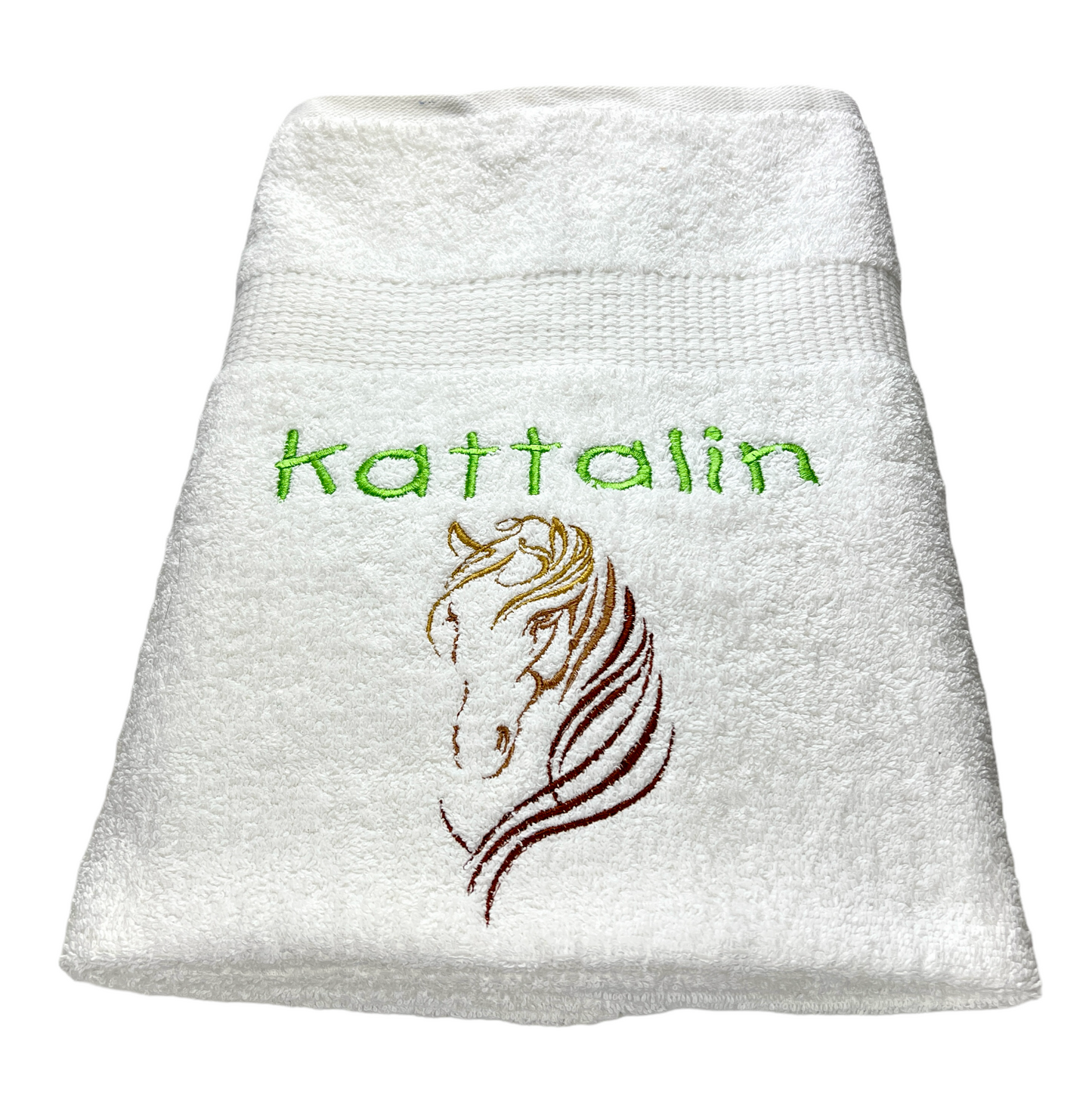 Pferdekopf Handtuch mit Name Sauna Wellness Duschtuch Saunatuch Geschenk Kinder