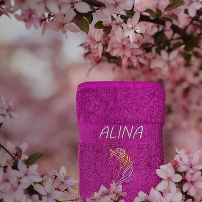 Pferdekopf Handtuch mit Name Sauna Wellness Duschtuch Saunatuch Geschenk Kinder