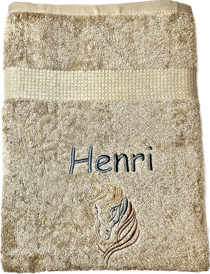 Pferdekopf Handtuch mit Name Sauna Wellness Duschtuch Saunatuch Geschenk Kinder