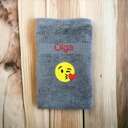 Smiley Handtuch mit Name, Handtuch, Sauna, Wellness, Duschtuch Geschenk