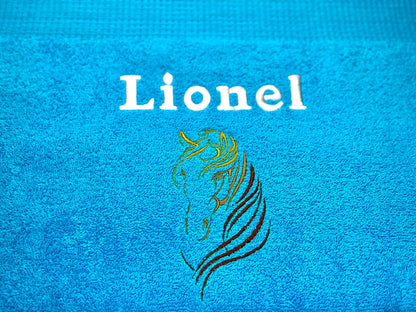 Pferdekopf Handtuch mit Name Sauna Wellness Duschtuch Saunatuch Geschenk Kinder